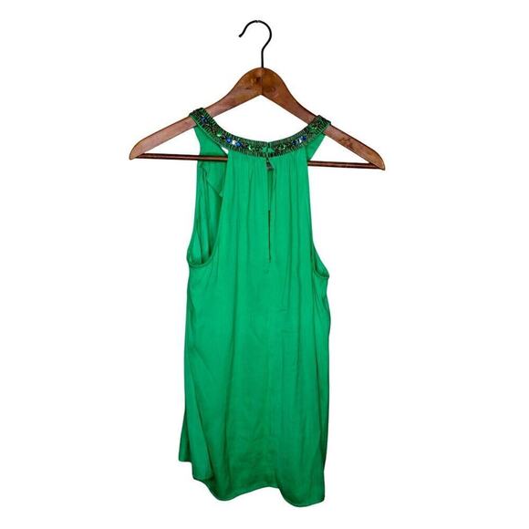 Lilly Pulitzer Green Silk Tank Top Blouse Beaded Rhinestone Jewels S - Picture 2 of 4